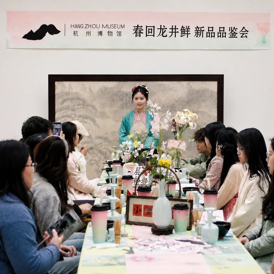 杭州博物馆新品品鉴沙龙现场,讲师与参与者围桌交流